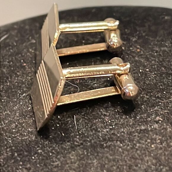 Vtg Art Deco 10kt gold plated diamond etched engravable bullet back cufflinks - Picture 9 of 14